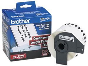 Brother DK2205 Continuous Paper Label Tape, 2.4" x 100ft Roll, White Brother DK2205 Continuous Paper Label Tape, 2.4" x 100ft Roll, White