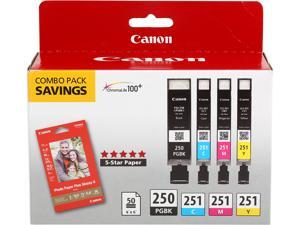 Canon PGI-250/CLI-251 4-Pack Color Cartridge Combo Pack with Photo Paper 50 Sheets; 1 PGI-250 Black, 1 CLI-251 Cyan, 1 CLI-251 Magenta, 1 CLI-251 Yellow (6497B004) Canon PGI-250/CLI-251 4-Pack Color Cartridge Combo Pack with Photo Paper 50 Sheets; 1 PGI-250 Black, 1 CLI-251 Cyan, 1 CLI-251 Magenta, 1 CLI-251 Yellow (6497B004)