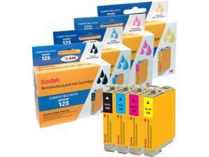 Kodak remanufactured Epson 125 combo inkjet pack, B / C / M / Y, compatible with Epson Stylus NX125 / 127 / 130 / 230 / 420 / 530 / 625, Workforce 320 / 323 / 325 / 520 Kodak remanufactured Epson 125 combo inkjet pack, B / C / M / Y, compatible with Epson Stylus NX125 / 127 / 130 / 230 / 420 / 530 / 625, Workforce 320 / 323 / 325 / 520