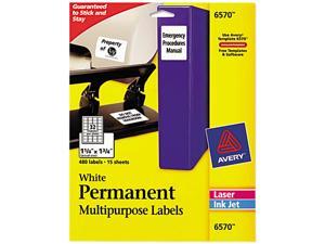 Avery 6570 Permanent ID Labels, Laser/Inkjet, 1-1/4 x 1-3/4, White, 480/Pack Avery 6570 Permanent ID Labels, Laser/Inkjet, 1-1/4 x 1-3/4, White, 480/Pack