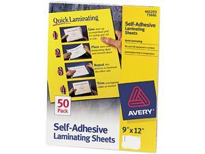 73601 Avery Clear Self-Adhesive Laminating Sheets, 3 mil, 9 x 12, 50/Box 73601 Avery Clear Self-Adhesive Laminating Sheets, 3 mil, 9 x 12, 50/Box