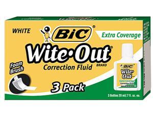 BIC WOFEC324 Wite-Out Extra Coverage Correction Fluid, 20 ml Bottle, White, 3/Pack BIC WOFEC324 Wite-Out Extra Coverage Correction Fluid, 20 ml Bottle, White, 3/Pack