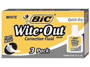 BIC WOFQD324 Wite-Out Quick Dry Correction Fluid, 20 ml Bottle, White, 3/Pack BIC WOFQD324 Wite-Out Quick Dry Correction Fluid, 20 ml Bottle, White, 3/Pack