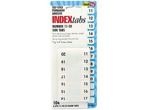 Redi-Tag 31002 Side-Mount Self-Stick Plastic Index Tabs Nos 11-20, 1in, White, 104/Pack Redi-Tag 31002 Side-Mount Self-Stick Plastic Index Tabs Nos 11-20, 1in, White, 104/Pack