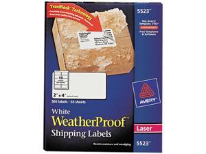 Avery 5523 White Weatherproof Laser Shipping Labels, 2 x 4, 500/Pack Avery 5523 White Weatherproof Laser Shipping Labels, 2 x 4, 500/Pack