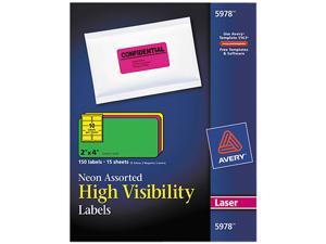 Avery 5978 High-Visibility Laser Labels, 2 x 4, Assorted Neons, 150/Pack Avery 5978 High-Visibility Laser Labels, 2 x 4, Assorted Neons, 150/Pack
