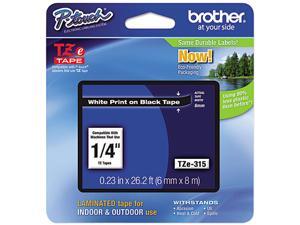 Brother P-Touch TZ Series Tape Cartridge, 0.25"w, White on Black Brother P-Touch TZ Series Tape Cartridge, 0.25"w, White on Black