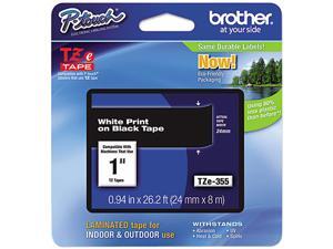Brother P-Touch TZ Series Lettering Tape, 1"w, White on Black Brother P-Touch TZ Series Lettering Tape, 1"w, White on Black