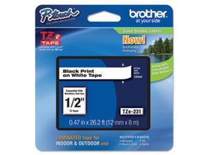Brother TZE-231 TZe Standard Adhesive Laminated Labeling Tape, 1/2w, Black on White, 1 Each Brother TZE-231 TZe Standard Adhesive Laminated Labeling Tape, 1/2w, Black on White, 1 Each