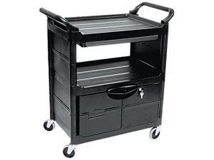 Rubbermaid Commercial 345700BLA Utility Cart w/Locking Doors, 2-Shelf, 33-5/8w x 18-5/8d x 37-3/4h, Black Rubbermaid Commercial 345700BLA Utility Cart w/Locking Doors, 2-Shelf, 33-5/8w x 18-5/8d x 37-3/4h, Black