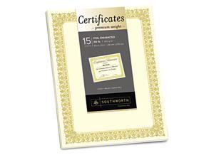 Southworth CTP2V Premium Certificates, Ivory, Spiro Gold Foil Border, 66 lb, 8.5 x 11, 15/Pack Southworth CTP2V Premium Certificates, Ivory, Spiro Gold Foil Border, 66 lb, 8.5 x 11, 15/Pack
