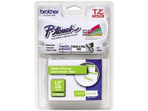 Brother TZEMQG35 TZ Standard Adhesive Laminated Labeling Tape, 1/2" x 16.4 ft., White/Lime Green Brother TZEMQG35 TZ Standard Adhesive Laminated Labeling Tape, 1/2" x 16.4 ft., White/Lime Green