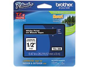 Brother TZE335 TZe Standard Adhesive Laminated Labeling Tape, 1/2w, White on Black Brother TZE335 TZe Standard Adhesive Laminated Labeling Tape, 1/2w, White on Black