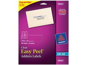 Avery 18662 Easy Peel Mailing Labels for Inkjet Printers, 1-1/3 x 4, Clear, 140/Pack Avery 18662 Easy Peel Mailing Labels for Inkjet Printers, 1-1/3 x 4, Clear, 140/Pack