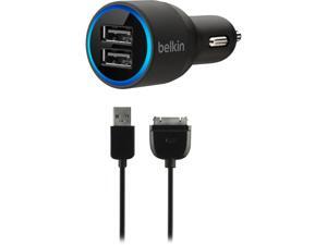 BELKIN F5L102tt Black Dual Car Charger with Apple 30pin to USB Cable (10 Watt/2.1 Amp Per Port) BELKIN F5L102tt Black Dual Car Charger with Apple 30pin to USB Cable (10 Watt/2.1 Amp Per Port)