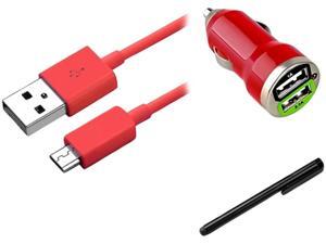 Insten Red Micro USB 2- in-1 Cable + Red Dual USB Mini Car Charger Adapter + Black Touch Screen Stylus for HTC Droid Incredible EVO 3D Amaze 4G One VX Insten Red Micro USB 2- in-1 Cable + Red Dual USB Mini Car Charger Adapter + Black Touch Screen Stylus for HTC Droid Incredible EVO 3D Amaze 4G One VX