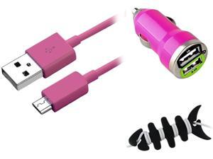 Insten Hot Pink Micro USB 2- in-1 Cable + Black Headset Smart Wrap, Black Fishbone + Hot Pink Dual USB Mini Car Charger Adapter for HTC One X S V EVO 4G Droid DNA Inspire 4G Insten Hot Pink Micro USB 2- in-1 Cable + Black Headset Smart Wrap, Black Fishbone + Hot Pink Dual USB Mini Car Charger Adapter for HTC One X S V EVO 4G Droid DNA Inspire 4G