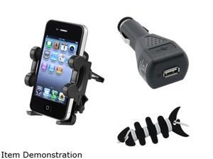 Insten Black Car Air Vent Phone Holder + Black Headset Smart Wrap, Black Fishbone + USB Car Charger Adapter for iPhone 5 4 4G OS 4S 3Gs Insten Black Car Air Vent Phone Holder + Black Headset Smart Wrap, Black Fishbone + USB Car Charger Adapter for iPhone 5 4 4G OS 4S 3Gs