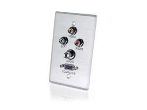 C2G 40498 Single Gang HD15 VGA (Bottom) + 3.5mm + Composite Video + Stereo Audio Wall Plate - Brushed Aluminum C2G 40498 Single Gang HD15 VGA (Bottom) + 3.5mm + Composite Video + Stereo Audio Wall Plate - Brushed Aluminum