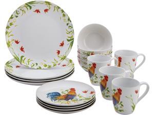 BONJOUR 54135 Dinnerware Meadow Rooster Stoneware 16-Piece Set, Print BONJOUR 54135 Dinnerware Meadow Rooster Stoneware 16-Piece Set, Print