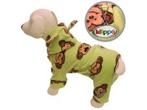 Adorable Silly Monkey Fleece Dog Pajamas/Bodysuit with Hood - Lime - S Adorable Silly Monkey Fleece Dog Pajamas/Bodysuit with Hood - Lime - S