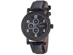 Akribos Xxiv Ak599bk Men's Multi-Function Black Genuine Leather And Dial Ss Watch Akribos Xxiv Ak599bk Men's Multi-Function Black Genuine Leather And Dial Ss Watch