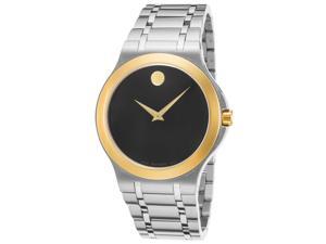 Movado 0606960 Men's Stainless Steel Black Dial Gold-Tone Bezel Watch Movado 0606960 Men's Stainless Steel Black Dial Gold-Tone Bezel Watch