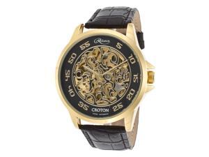 Croton Re306078ylbk Men's Reliance Auto Black Leather And Skeleton Dial Gold-Tone Case Watch Croton Re306078ylbk Men's Reliance Auto Black Leather And Skeleton Dial Gold-Tone Case Watch