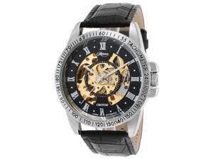 Croton Re306077ssdw Men's Reliance Auto Black Leather Gold-Tone Skeleton Dial Base Metal Watch Croton Re306077ssdw Men's Reliance Auto Black Leather Gold-Tone Skeleton Dial Base Metal Watch