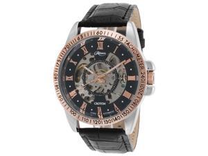 Croton Re306077ssrg Men's Reliance Auto Black Leather Skeletonized Dial Rose-Tone Accents Watch Croton Re306077ssrg Men's Reliance Auto Black Leather Skeletonized Dial Rose-Tone Accents Watch
