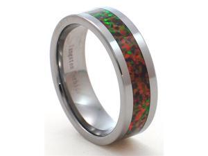 8mm Precious Opal Tungsten Carbide Ring with Red Inlays that flashes with Orange, Red, and Slight Green Fire 8mm Precious Opal Tungsten Carbide Ring with Red Inlays that flashes with Orange, Red, and Slight Green Fire