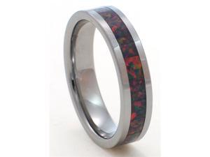 6mm Precious Opal Tungsten Carbide Ring with Red Inlays that flashes with Orange, Red, and Slight Green Fire 6mm Precious Opal Tungsten Carbide Ring with Red Inlays that flashes with Orange, Red, and Slight Green Fire