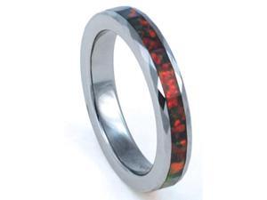4mm Faceted Precious Opal Tungsten Carbide Ring with Red Inlays that flashes with Orange, Red, and Slight Green Fire 4mm Faceted Precious Opal Tungsten Carbide Ring with Red Inlays that flashes with Orange, Red, and Slight Green Fire
