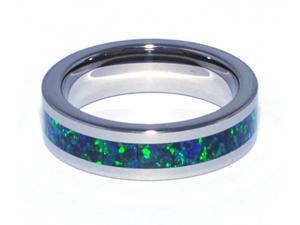 6mm Precious Opal Tungsten Ring with a Brilliant Dark Blue Green Color (With a Deep Green Flash of Fire) 6mm Precious Opal Tungsten Ring with a Brilliant Dark Blue Green Color (With a Deep Green Flash of Fire)