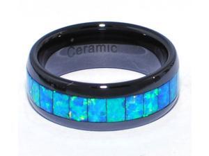 8mm Precious Opal Ceramic Ring with Blue-green Inlays 8mm Precious Opal Ceramic Ring with Blue-green Inlays
