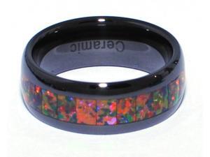 8mm Precious Opal Black Ceramic Ring with Red Inlays That Flashes with Orange, Red, and Slight Green Fire 8mm Precious Opal Black Ceramic Ring with Red Inlays That Flashes with Orange, Red, and Slight Green Fire