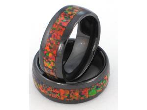 8mm Precious Opal Black Ceramic Ring with Red Inlays That Flashes with Orange, Red, and Slight Green Fire 8mm Precious Opal Black Ceramic Ring with Red Inlays That Flashes with Orange, Red, and Slight Green Fire