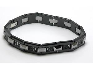 Black ceramic bracelet with silver/black carbon fiber inlay and silver tungsten Black ceramic bracelet with silver/black carbon fiber inlay and silver tungsten