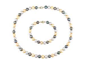 Amour 14k Yellow Gold Freshwater Multi-Color Pearl Set of Necklace and Bracelet Amour 14k Yellow Gold Freshwater Multi-Color Pearl Set of Necklace and Bracelet