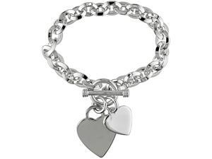 Oval Link Heart Charm Bracelet in Sterling Silver Oval Link Heart Charm Bracelet in Sterling Silver