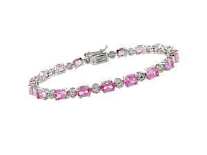10 1/4 Carat Pink Sapphire and Diamond Bracelet in Sterling Silver, 7” 10 1/4 Carat Pink Sapphire and Diamond Bracelet in Sterling Silver, 7”