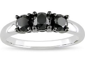 10k White Gold 1ct TDW Black Diamond 3-stone Ring 10k White Gold 1ct TDW Black Diamond 3-stone Ring