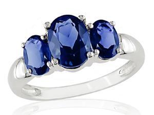 Sterling Silver Created Sapphire 3-stone Ring Sterling Silver Created Sapphire 3-stone Ring