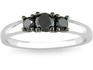 Silver 1/2ct TDW Black Diamond Three-stone Ring Silver 1/2ct TDW Black Diamond Three-stone Ring
