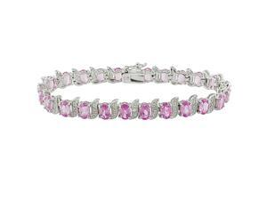 7-inch- 14 CT TGW Created Pink Sapphire & Diamond Accent Bracelet in Silver I3 7-inch- 14 CT TGW Created Pink Sapphire & Diamond Accent Bracelet in Silver I3