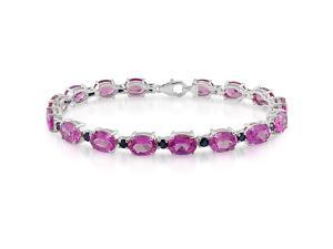 Sterling Silver 27ct TGW Blue Sapphire & Created Pink Sapphire Bracelet, 7.5" Sterling Silver 27ct TGW Blue Sapphire & Created Pink Sapphire Bracelet, 7.5"
