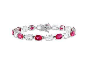 Sterling Silver 21 3/4 CT TGW Created Ruby and White Topaz Tennis Bracelet Sterling Silver 21 3/4 CT TGW Created Ruby and White Topaz Tennis Bracelet