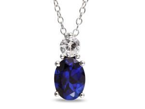 Amour Sterling Silver 2 1/3ct TGW Created Blue and White Sapphire Pendant with Chain (18in) Amour Sterling Silver 2 1/3ct TGW Created Blue and White Sapphire Pendant with Chain (18in)
