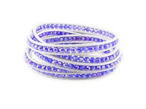 Amour Sterling Silver Crystal with White Leather Cord Bead Bracelet Amour Sterling Silver Crystal with White Leather Cord Bead Bracelet