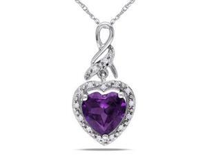 Amour 10k White Gold 2.27ct TGW Created Alexandrite and 0.06ct TDW Diamond Heart Pendant with Chain (G-H, I2-I3) (17in) Amour 10k White Gold 2.27ct TGW Created Alexandrite and 0.06ct TDW Diamond Heart Pendant with Chain (G-H, I2-I3) (17in)